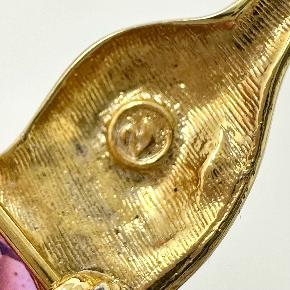 Swarovski Crystal Hummingbird Pink Stone Gold Time Brooch Rhinestones Pin - Picture 3 of 5